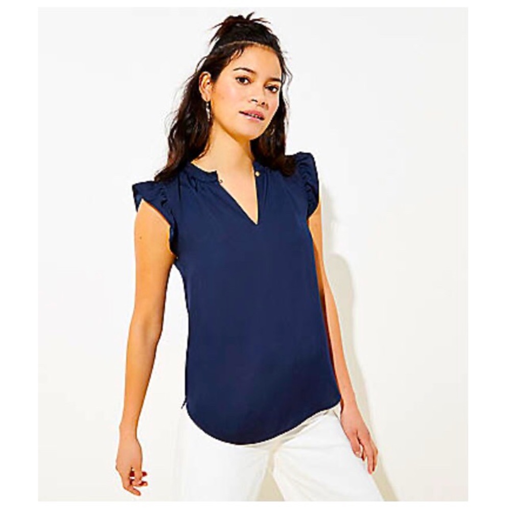 NWT LOFT | Ruffle Split Neck Top